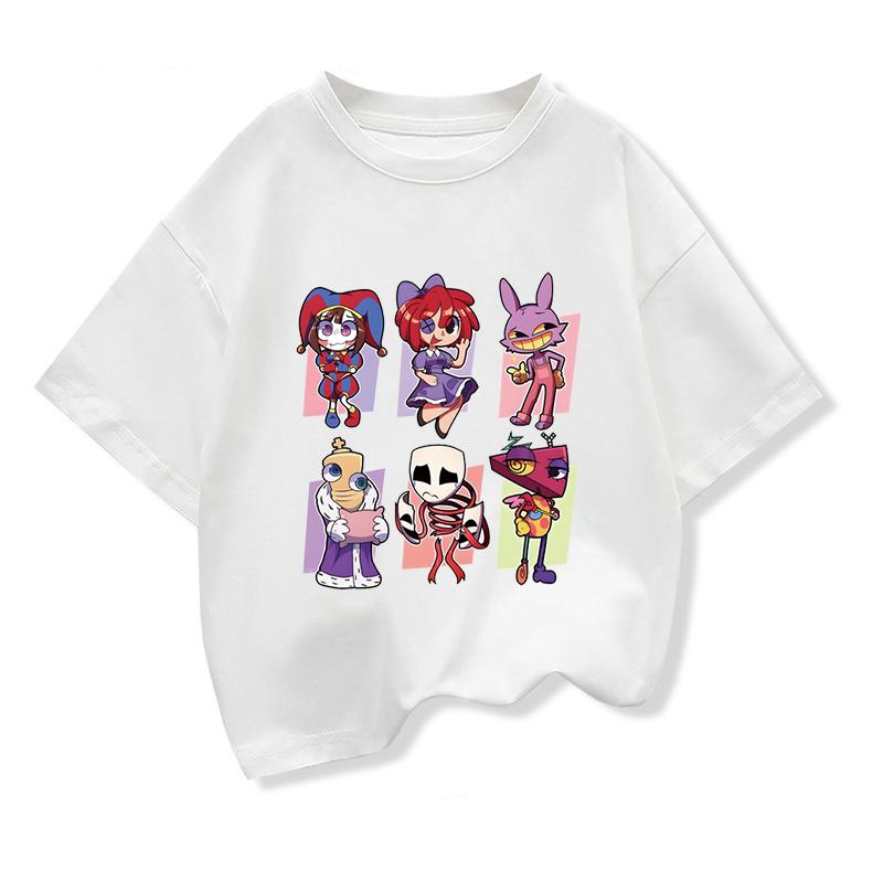 Детская одежда, футболки, летняя футболка с короткими рукавами и принтом «Удивительный цифровой цирк», детские свободные футболки, топы с круглым вырезом