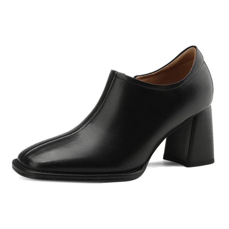 Женские туфли на высоком каблуке с квадратным носком, осенние ретро женские туфли на толстом каблуке, туфли на молнии, офисные профессиональные туфли на высоком каблуке