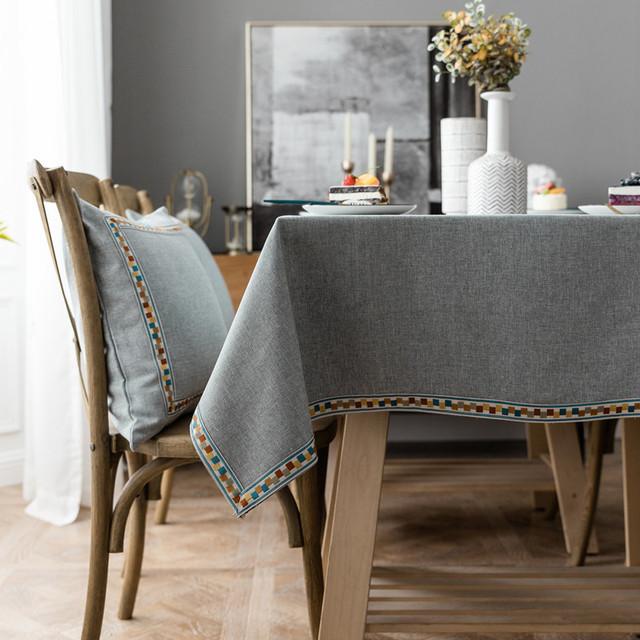 Modern Simple Pastoral Polyester Cotton Blended Waterproof Webbing Lace Solid Color Tablecloth Rectangular Tea Cloth Tablecloth