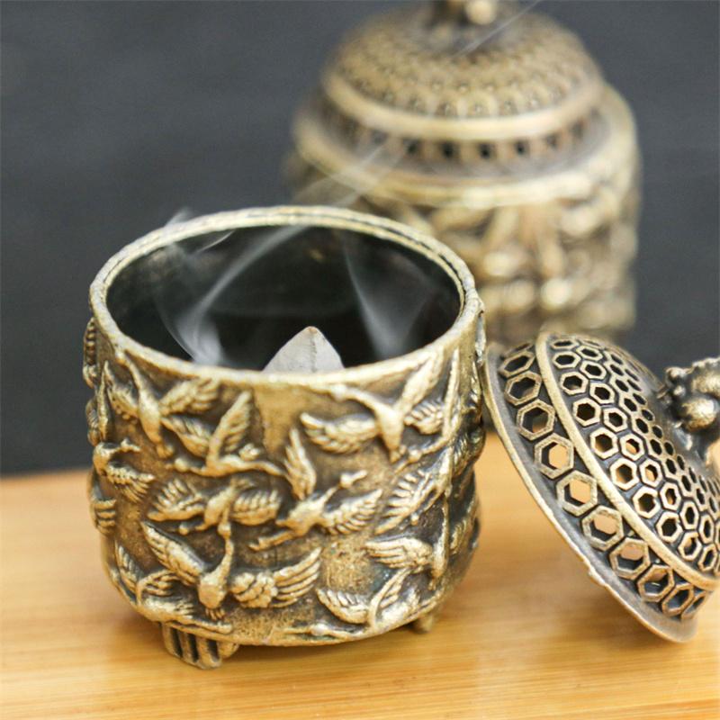 Антикварная латунная крышка для журавля в виде кошки, курильница для благовоний, украшение для дома, настольные украшения, аксессуары, статуэтка для курильницы из сандалового дерева, ретро-коллекция