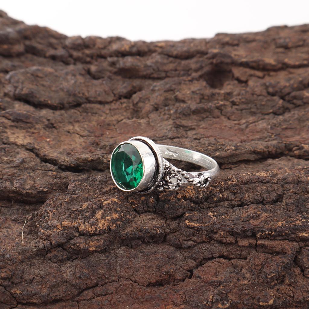 Green Emerald Gemstone Ring Jewelry, Handmade Gorgeous Silver Ring , 925 Sterling Silver Jewelry For Wedding Gift