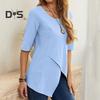 Женские топы с круглым вырезом, коротким рукавом, неровным подолом, свободный крой, однотонная повседневная футболка, повседневная одежда