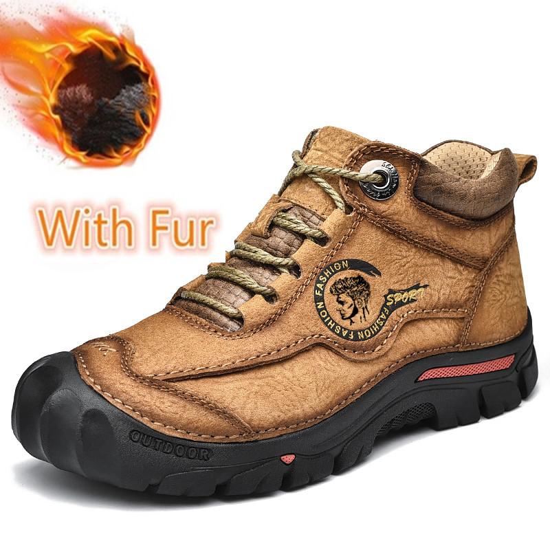 High Quality New Outdoor Men's Boots Snow Boots Men Genuine Leather Casual Shoes Men Travel Climbing Hiking Warm Winter Boots