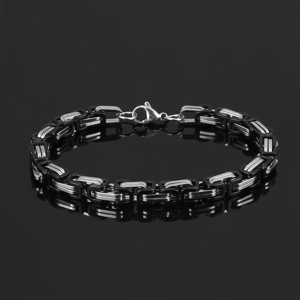 Mens Stainless Steel Imperial Chain Bracelet Byzantine Necklace Style Jewelry