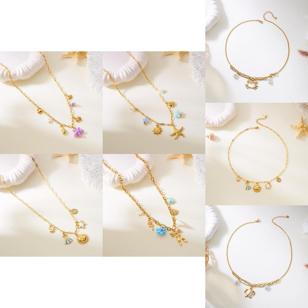 Летние украшения Многослойное ожерелье из нержавеющей стали с подвеской в виде морской звезды и ракушки для женщин