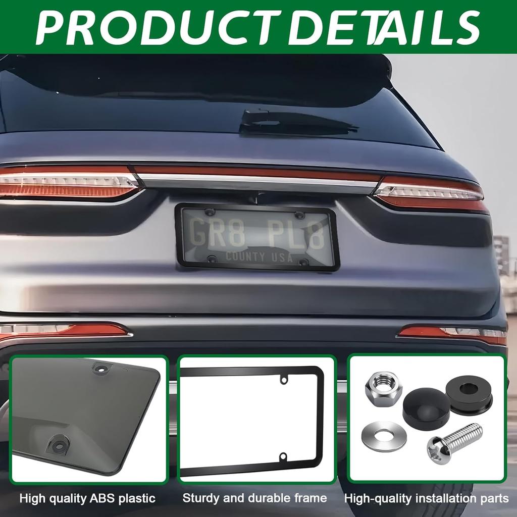 2 Pcs Clear License Plate Covers and Frames,Transparent License Plate Holders with Screws & Caps,Rust-Proof Auto Licenses Plates Protector Shields