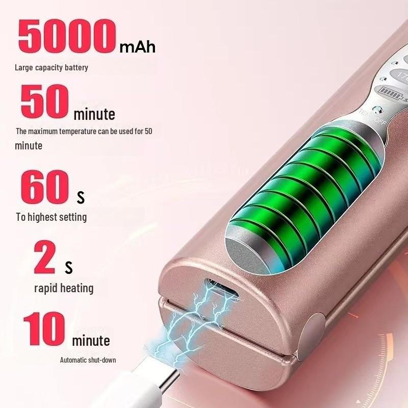 "2024 Титановый беспроводной выпрямитель и плойка для волос": Перезаряжаемый от USB, Портативный, Двойного назначения."