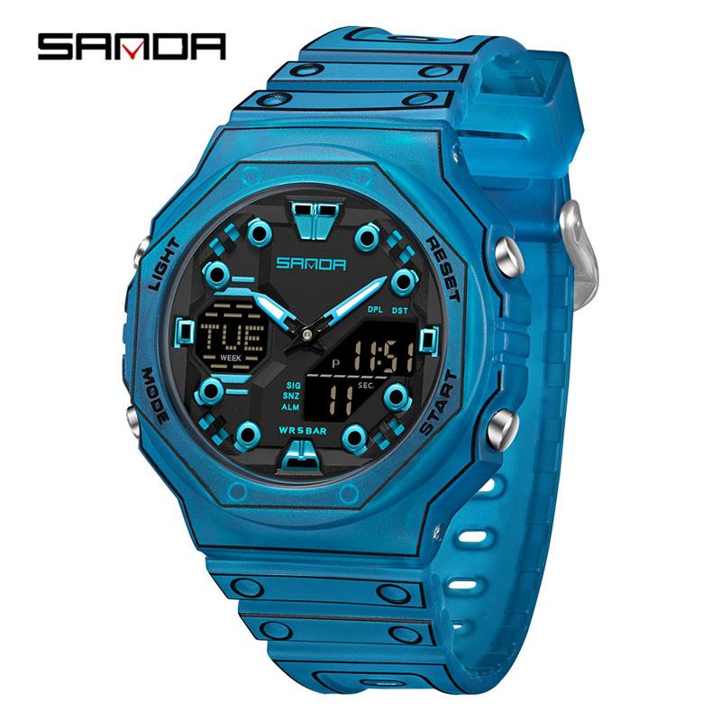 SANDA SD6507 Casual Electronic Watches for Man Stop Watch Calendar Luminous Outdoor Sports Digital Wristwatch