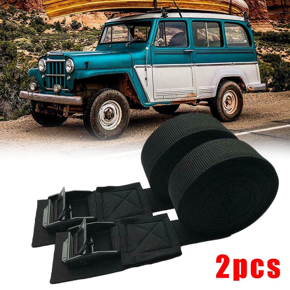 1 Pair Straps 9.8 Ft Car Roof Rack Buckle Lashing Tie 300cm X 2.5cm Black