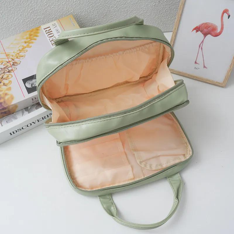 WTEMPO Простые однотонные большие емкости с двойной молнией из искусственной кожи косметички повседневные дорожные чехлы для хранения косметики из искусственной кожи