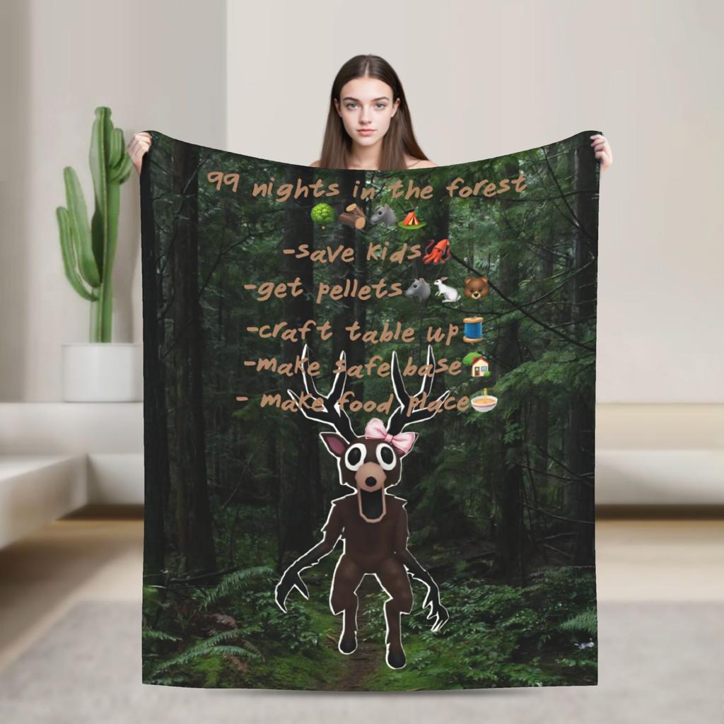 99 Nights in the Forest The Deer Flannel Throw Fashion Blanket Horror Game Bedding Knitted Fashion Blanket Outdoor Lightweight Multi-functio