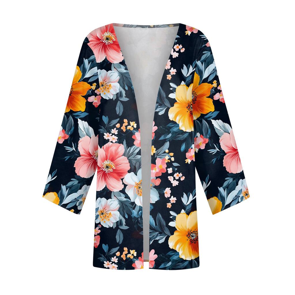 Women's Casual And Fashionable Printed Lightweight Mid Length Jacket Cardigan Cardigan