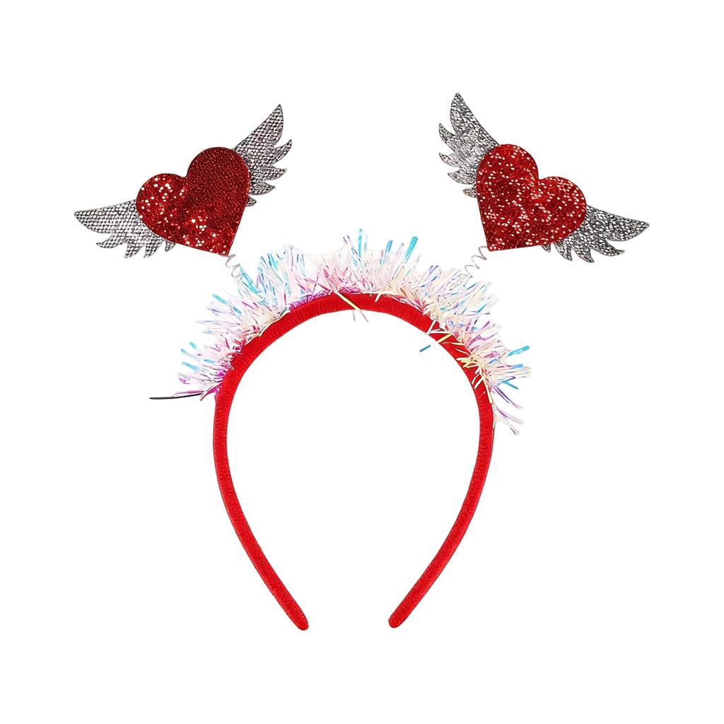 Heart Shaped Glitter Headband with Decorative Tinsel and Flexible Heart Accents for Costume Party Events and Celebrations