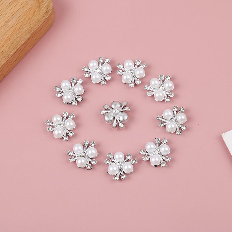 10Pcs Pearl Flower Rhinestone Buttons Sparkling Crystal Hairpins Diy Crafts