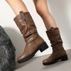 Women's Low-heeled Boots Autumn and Winter New European and American Thick-heeled Large-size Roman Medium Boots
