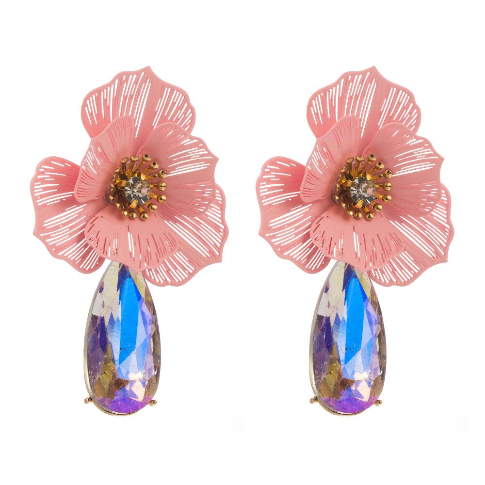 Trendy European & American Summer Flower Earrings: Colorful, Creative, Water Drop Design with Light Luxury Appeal