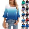 Women's Casual 3/4 Sleeve Tops Summer Square Neck T Shirts Ruffle Loose Fit Tunic Blouses