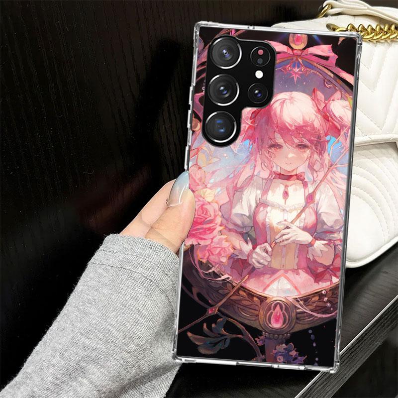 Чехол для телефона Samsung Galaxy с персонажами аниме Madoka Magica, для моделей S25 S24 S23 S22 Ultra, мягкая накладка, S25 Edge S21 Plus S20 FE S10 +, Черный чехол