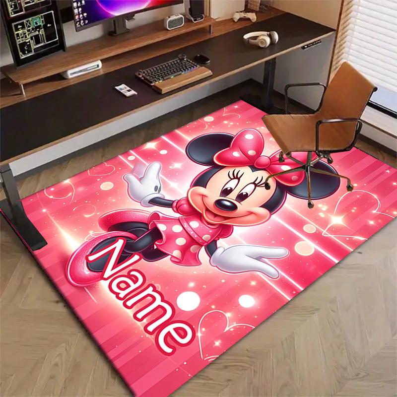 Custom Minnie Mat Personalized Name, Polyester Washable Indoor Entryway Rug, Gift for Christmas, Easter, Thanksgiving Day
