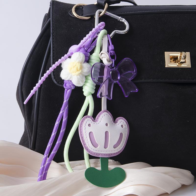 3D Дизайн Цветка DIY Кожаный Подвеска для Рюкзака Цельное Плетение Веревкой Креативное Украшение для Ключей.