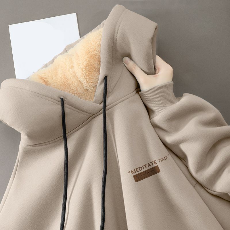 Парная зимняя толстовка с капюшоном из флиса ягненка, однотонная, на кулиске, с эластичными манжетами, женская, мужская, осенне-зимняя