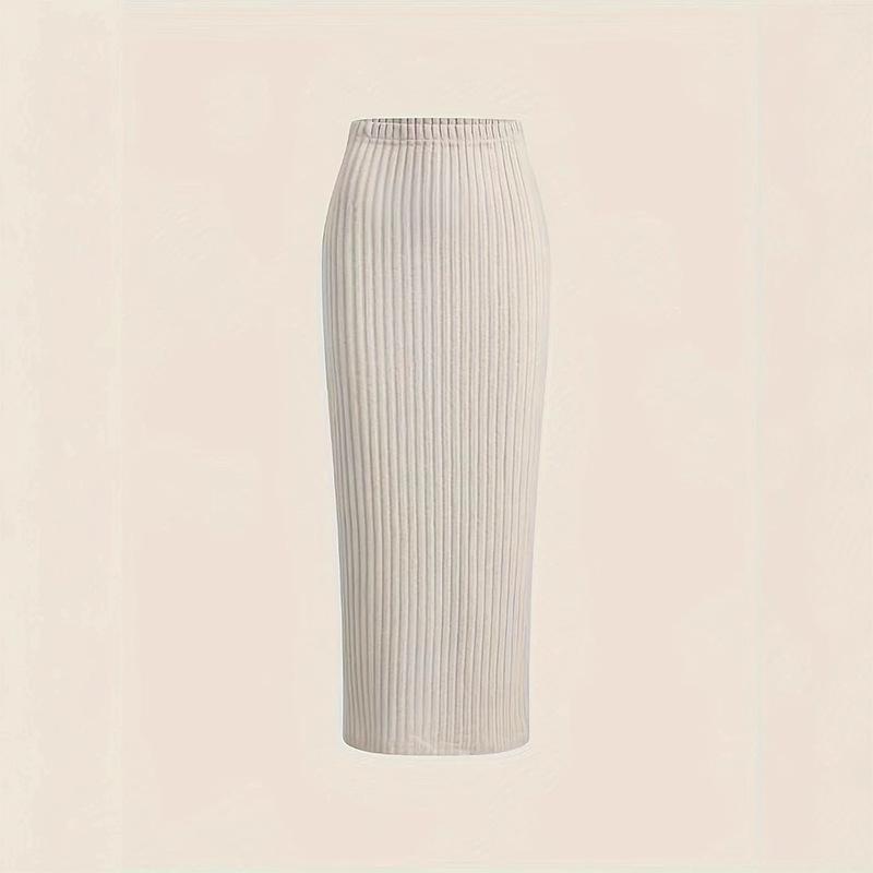 Женская midi-юбка с эластичной талией, высокая талия - Однотонная, Стройнящая, Свободный крой, Облегающий бедра дизайн, Спортивная и длинная для Осени/Зимы