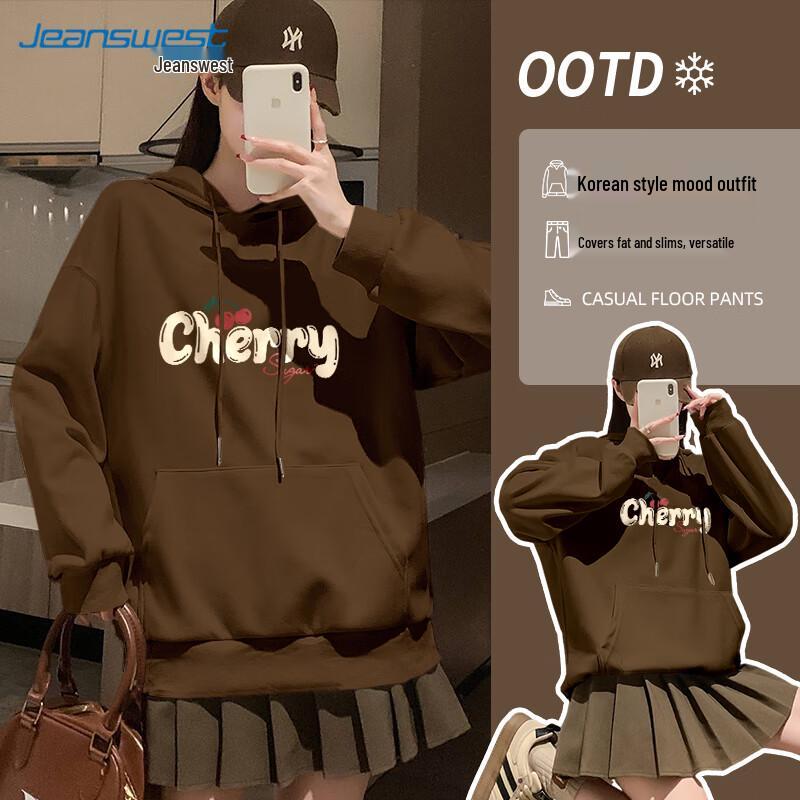 JEANSWEST Women's Cherry Candy Loose Fit Hooded Sweatshirt