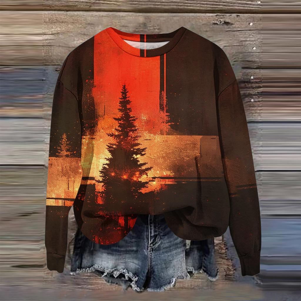 Women's Fashion Printed Long Sleeve Loose Round Neck Sweatshirt Top Fall