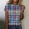3D-печатная забавная клетчатая футболка для женщин, красочные геометрические графические футболки, летние топы Harajuku с круглым вырезом, футболки с короткими рукавами