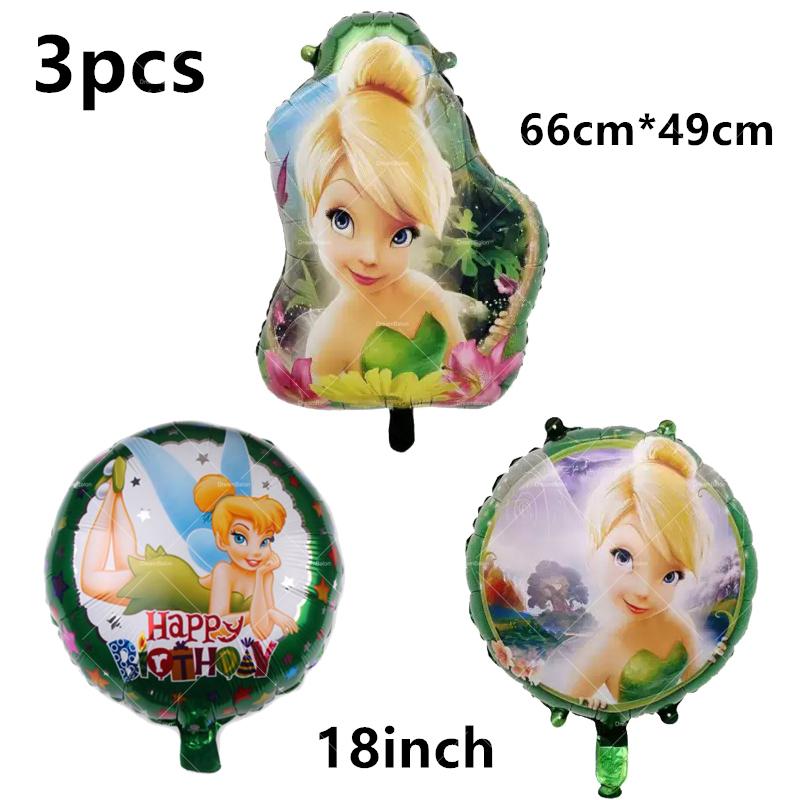 Cartoon Tinker Bell Balloons Birthday Party Decoration Tableware Elf Little Fairy Paper Plate Cup Tablecloth Supplies Background