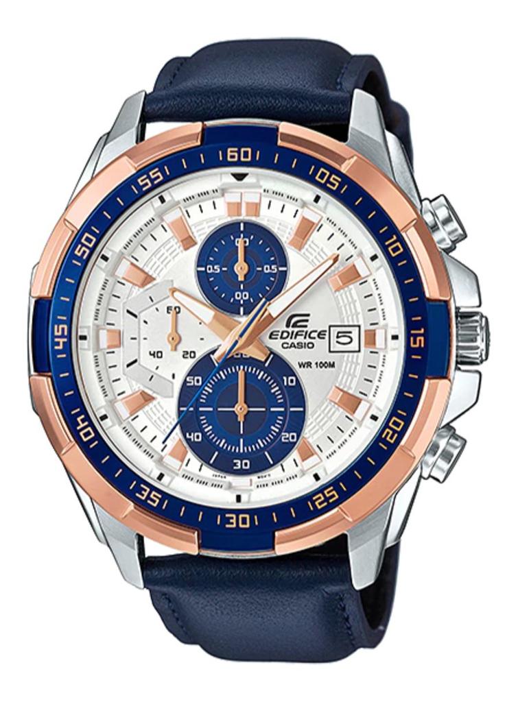 Casio Edifice EFR-539L-7C Men's Watch with 100m Water Resistance, Chronograph, and Genuine Leather Strap [Parallel Import]