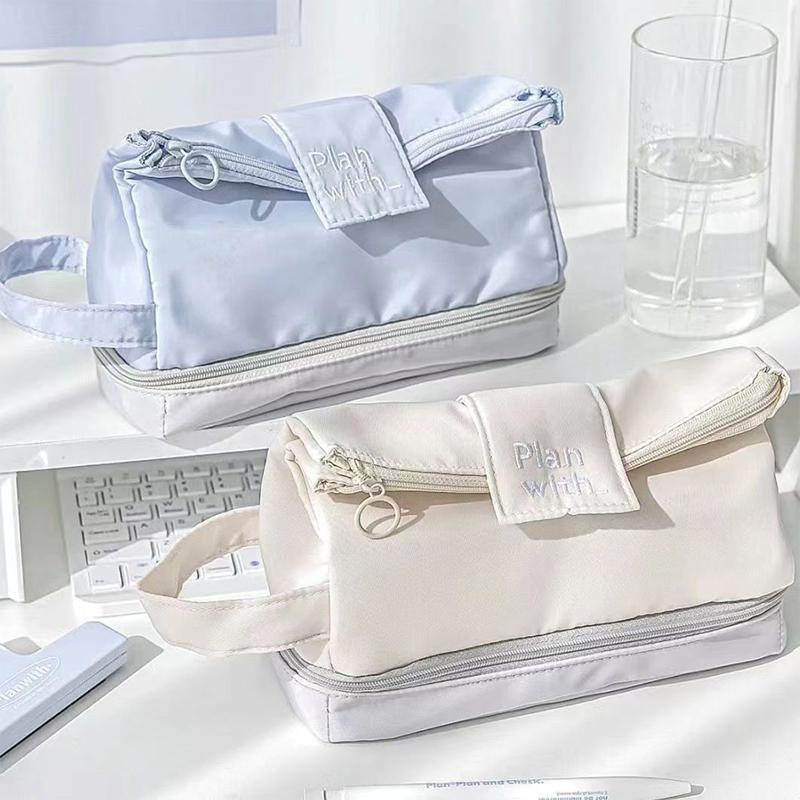 Складная двухслойная сумка для ручек Креативная простая сумка для ручек Большая вместимость Сумка для хранения канцелярских товаров Студенческий пенал Подарки