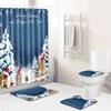 Christmas Shower Curtain Floor Mat Combination Four-Piece Set Bathroom Toilet Carpet Shower Room Mat Foot Mat