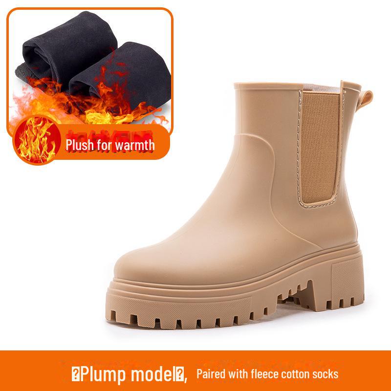 2024 Стильные женские водонепроницаемые резиновые сапоги: Толстая подошва, износостойкая, усиленный дизайн с бархатным утеплителем для любого сезона