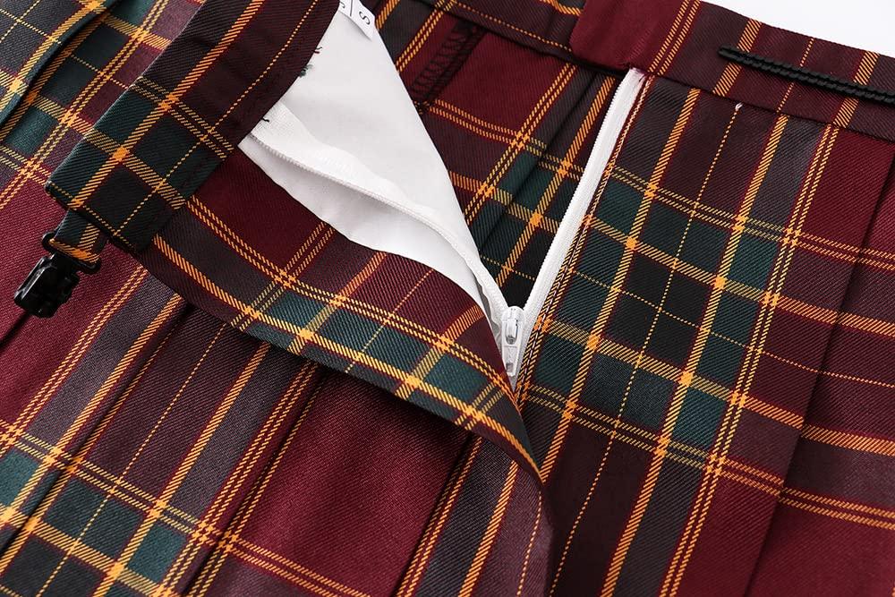 Sharphon Check Pleated Pleated Bow Set Skirt, 43/48cm Length, B10, Uniform, High-Waisted Skirt, Tie, 3-Piece