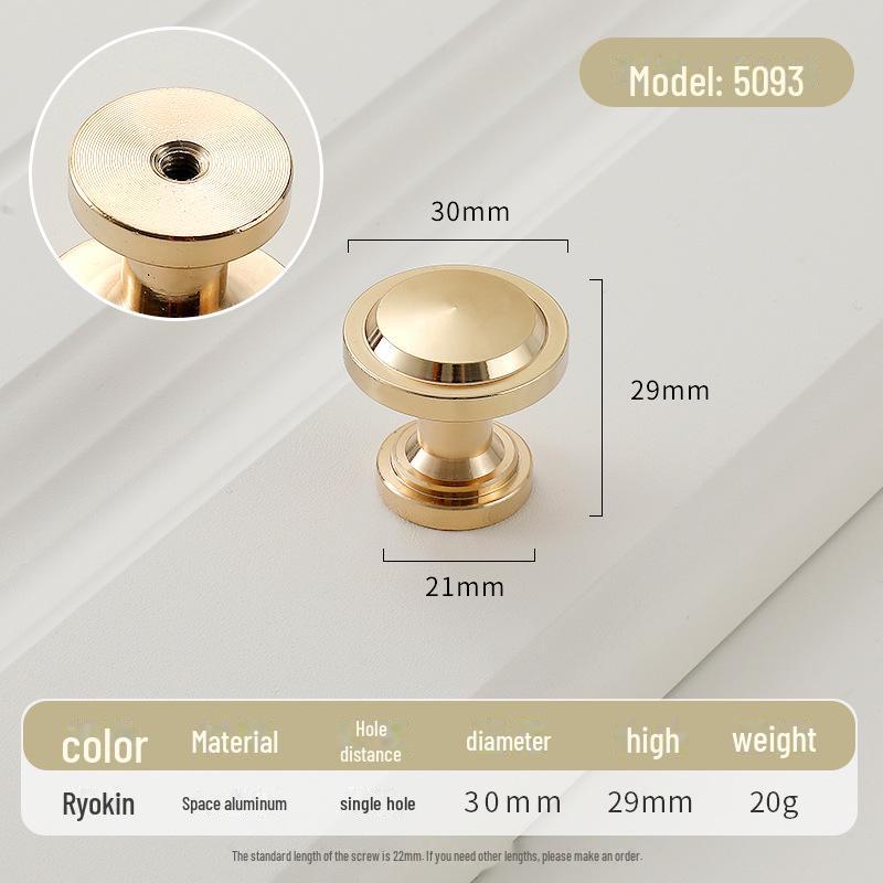 Золотая круглая ручка для ящика класса люкс с одним отверстием для современных простых шкафов