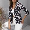 Danmo Autumn 3/4 Sleeve Cardigan Jacket Fashion Printing Button Slim Office Lady Blazer Women Elegant Turn-Down Collar Suit Coats