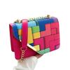 Color Block Chain Shoulder Bag Stylish PU Crossbody Bag Fashionable Women Shoulder Bag Ample Storage for Women Girls Hot Pink