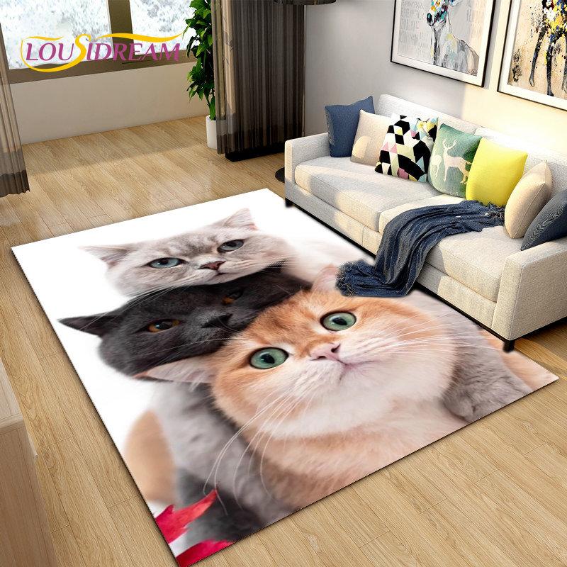3D мультяшный ковер с милым котом, ковер для дома, гостиной, детской спальни, дивана, коврик для двери, декор, кухонный нескользящий коврик