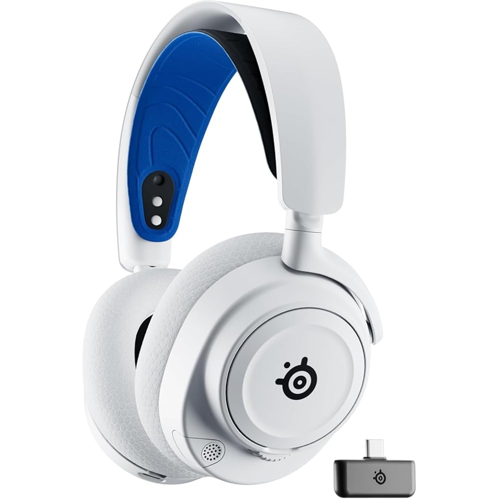 Беспроводная игровая гарнитура SteelSeries Arctis Nova 7P Легкая с ИИ-шумоподавлением Hi-Fi звук для Switch PC PS5 PS4 Бело-синий