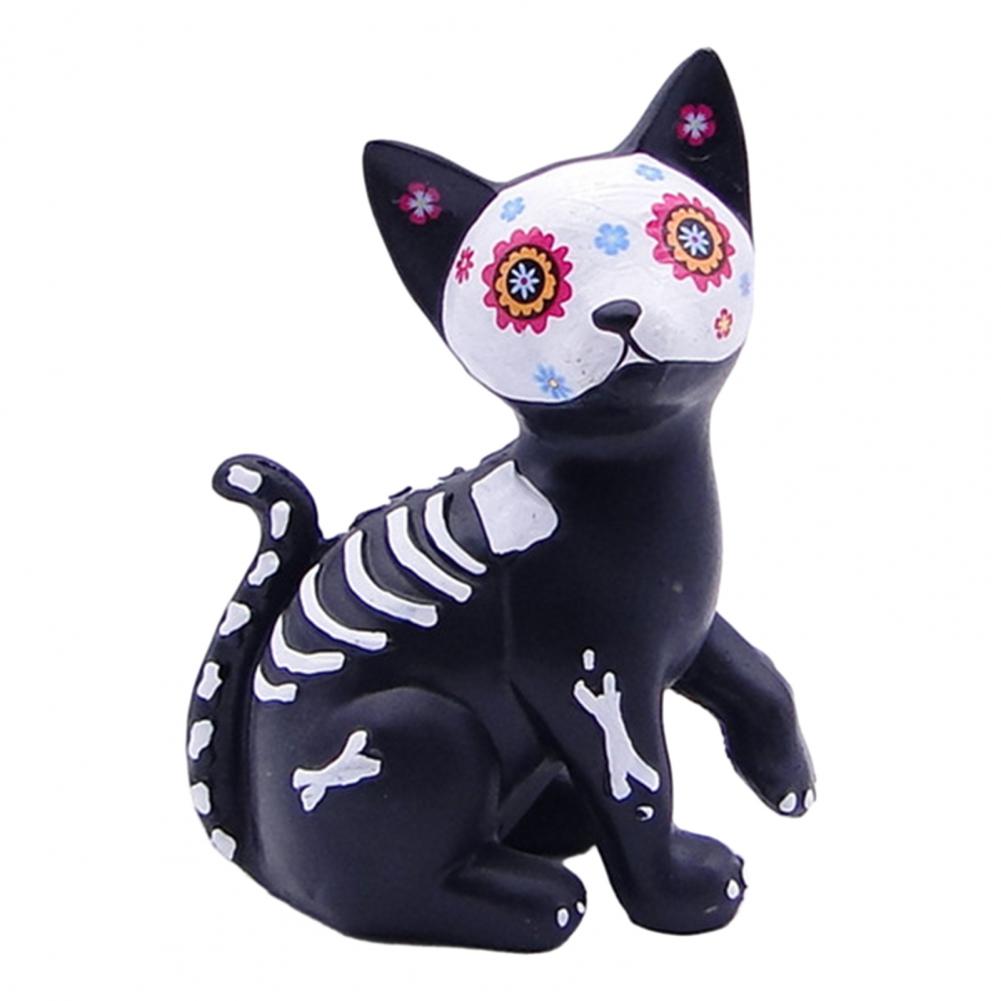 Skull Statue Cute Halloween Decor Halloween Day of Dead Dog Cat Figurine Resin Skeleton Sculpture for Home Desk Halloween