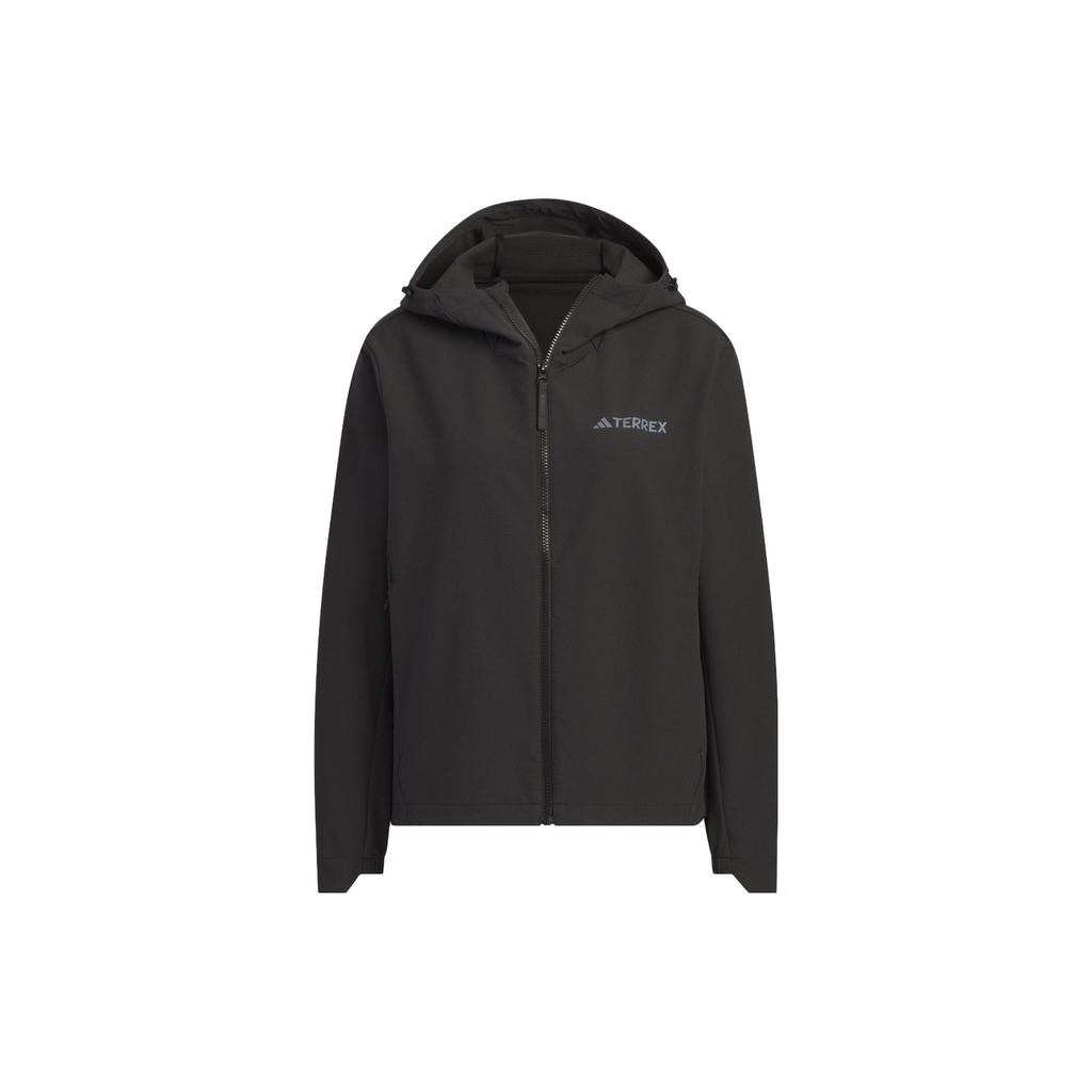 Adidas Brushed Shell Jacket Solid Color Logo Outdoor Fleece Lined Sports Hooded Softshell Jacket Women Jacket Black IL9013