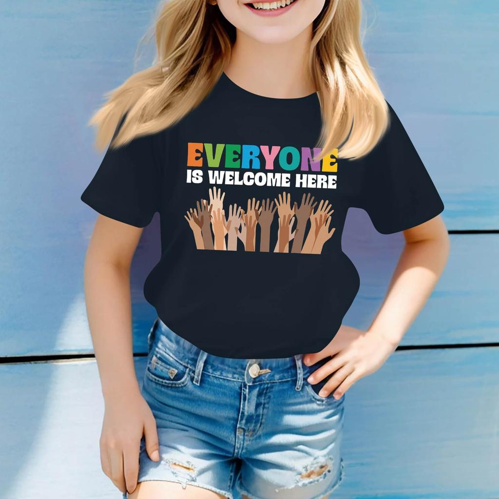 Детский набивной короткий рукав круглый вырез повседневный удобный свободный легкий топ