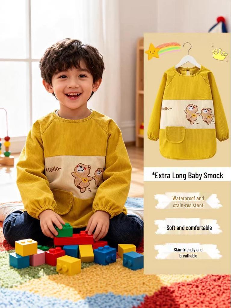 Reversible Long-Sleeve Waterproof Apron for Older Kids - Large Size, Suitable for Kindergarten Boys and Girls.