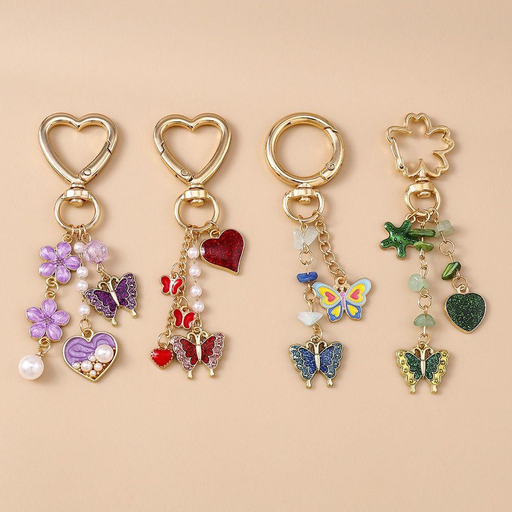 Hanger Enamel Butterfly Keychain DIY Heart Key Ring Cute Flower Pendant Women