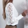 Элегантная винтажная белая кружевная рубашка женская длинная осенняя кружевная блузка с длинным рукавом крючком женские полые топы рубашки женские 23338