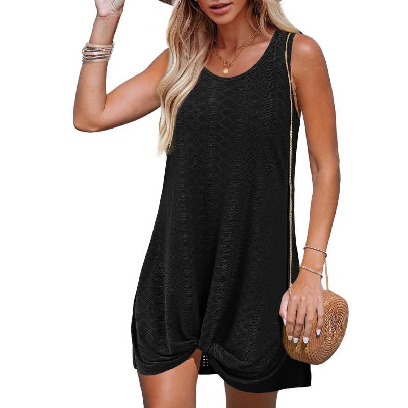 Polyester Splicing Aline Mini Dress With Twist Knot For Summer Beach Vacation Wear