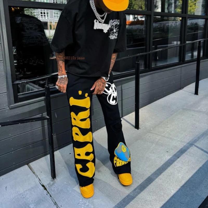 ZYLLO Y2k Спортивные брюки с высокой талией Готические Ретро Брюки с надписью Мужские Свободные Повседневные Универсальные Брюки с широкими штанинами Женские