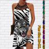 Summer Fashion Sexy Sleeveless Dress Soft Casual 3D Tiger Print Dress Sleeveless Sling Dress Summer Suspender Dress