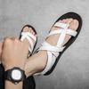 2025 Summer Classic Black/White Men Rome Genuine Leather Roman Sandals Gladiator Breathable Sandals Romanas Hombre Flat Sandles